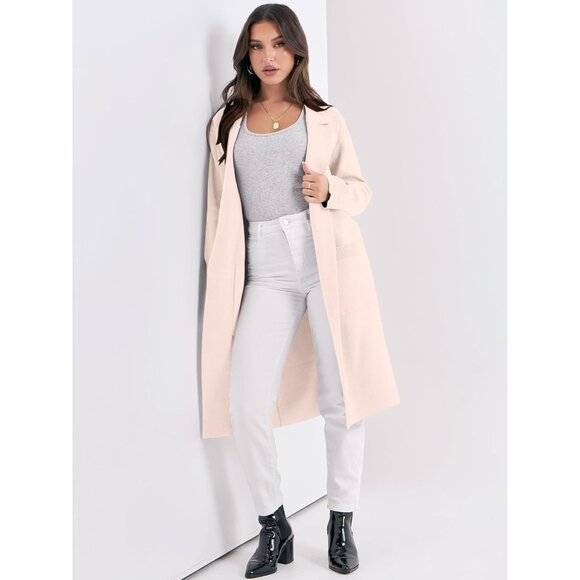 Womens Apricot  Cardigan Sweater 2025 Fall Outfits Knitted Lapel Long Coats - Picture 8 of 8